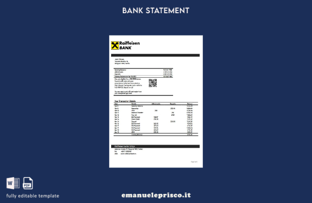 modello word di estratto conto bancario Raiffeisen Serbia in stile verificato